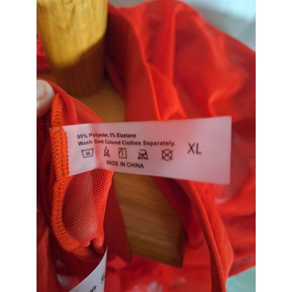 Womens 3 Piece Swimwear Halter Triangle Bikini Swimsuit Mesh Skirt Red Sz XL NEW - Picture 6 of 6